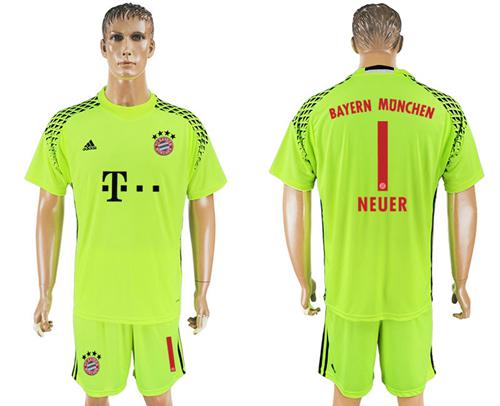 Bayern Munchen #1 Neuer Shiny Green Goalkeeper Soccer Club Jersey